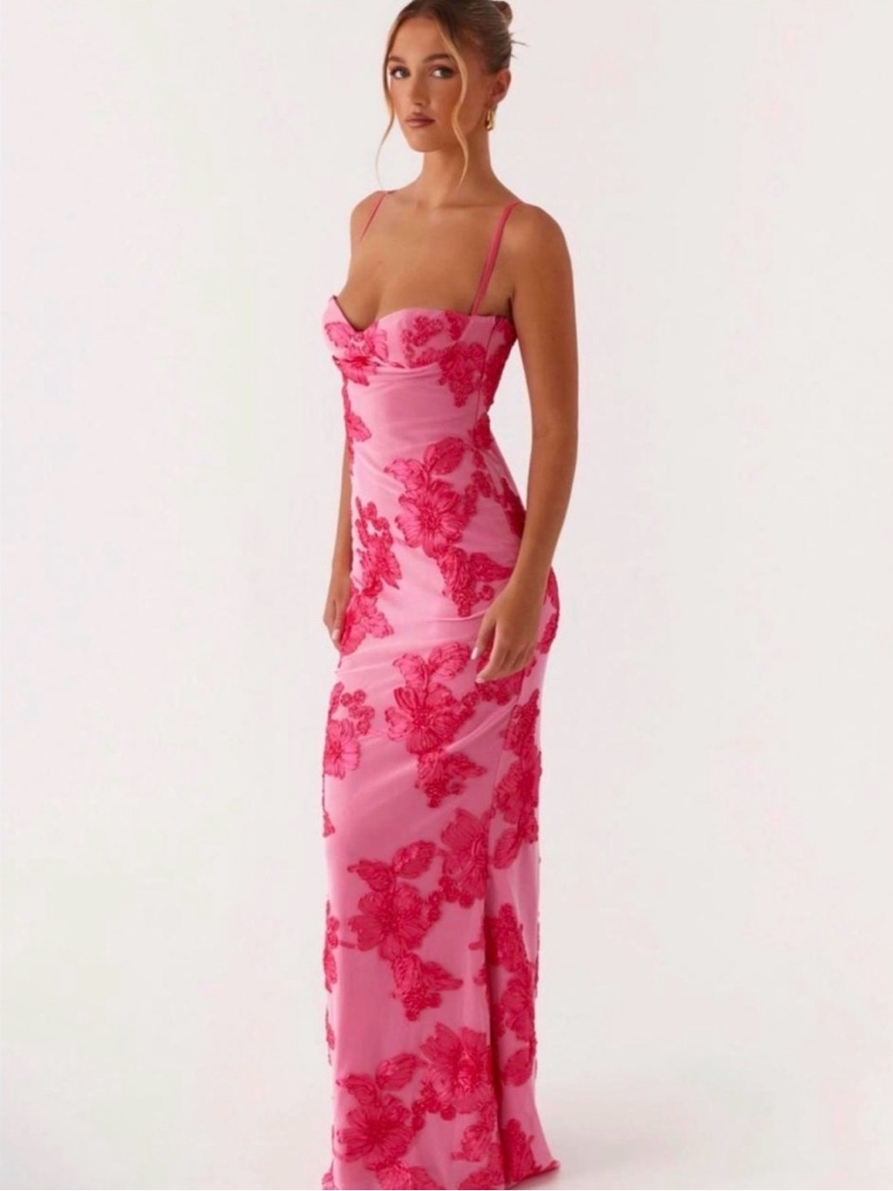 Peppermayo Hot Pink 3D Floral Strappy Lined Maxi Dress XL 14